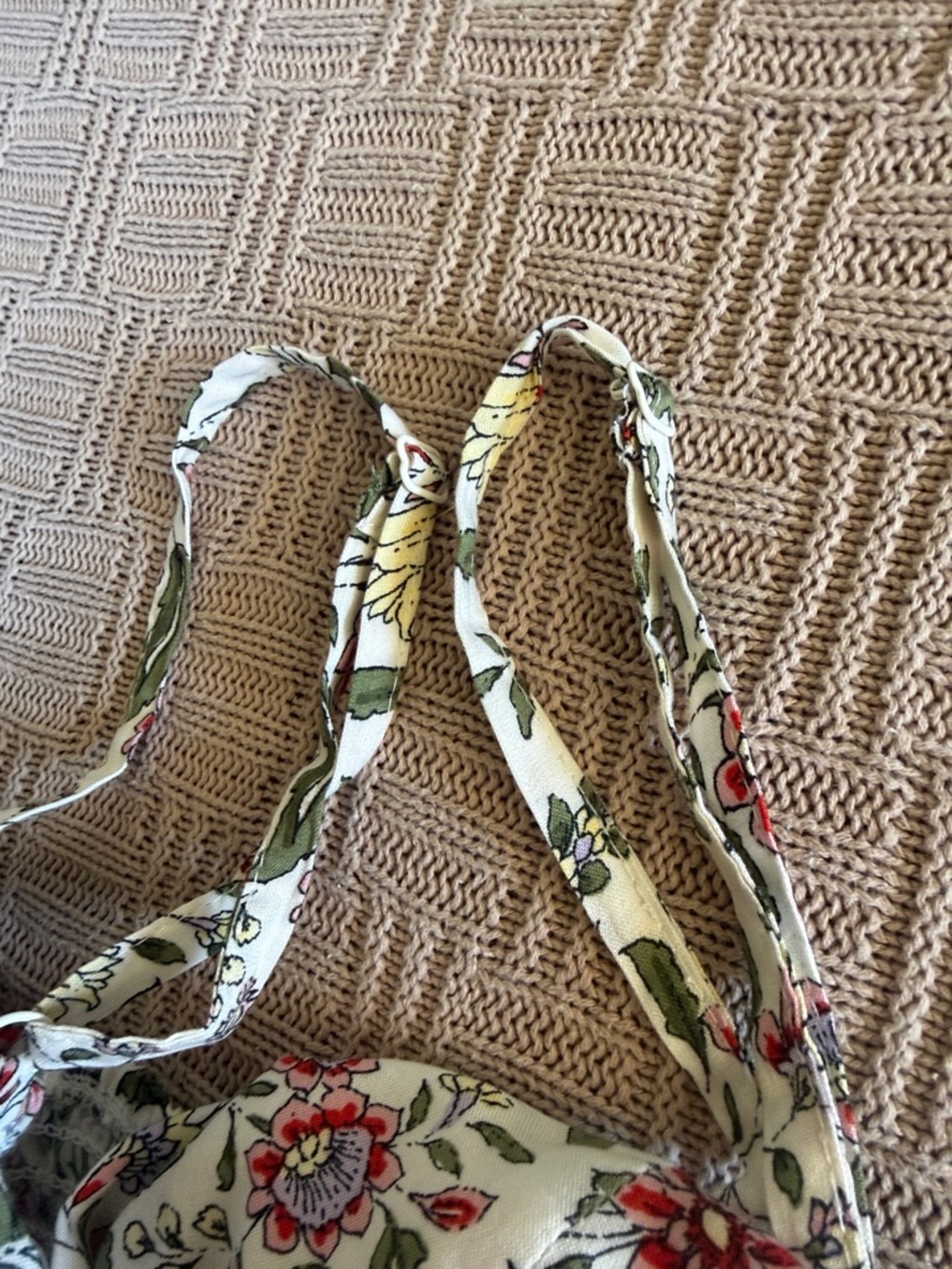 Floral Tie-Front Spaghetti Strap Midi Dress - White with Pink Floral - Picture 6 of 11
